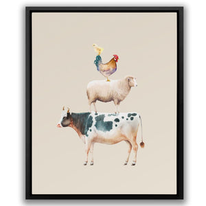 a picture of a cow and a chicken on top of each other