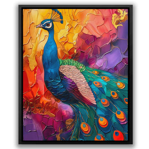 a painting of a colorful peacock on a white background