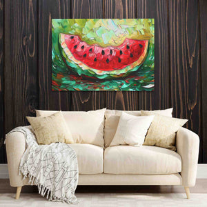 a painting of a watermelon on a wooden wall