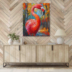 a painting of a flamingo on a wall