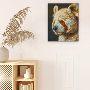 a painting of a red panda bear on a white wall