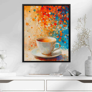 a painting of a cup of coffee on a table
