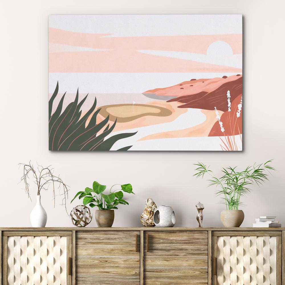 a painting on a wall of a desert landscape