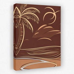 a painting of a palm tree on a beach