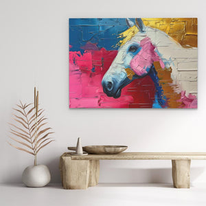 a painting of a horse on a white wall