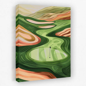 a painting of a golf course with a green in the middle