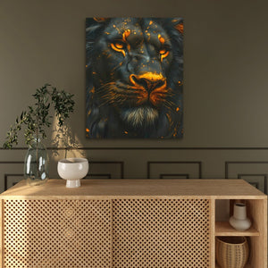 a painting of a lion on a wall