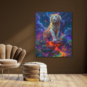 a painting of a tiger sitting on a rock