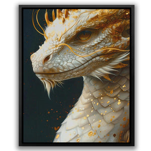 a painting of a white dragon with gold flecks