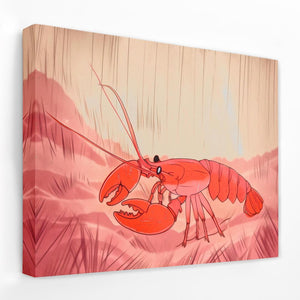 a painting of a red lobster on a pink background