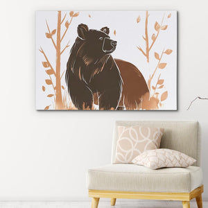 Brush Bear Minimalist Wildlife Doodle Print - Luxury Wall Art 