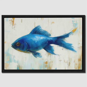 a painting of a blue fish on a white background