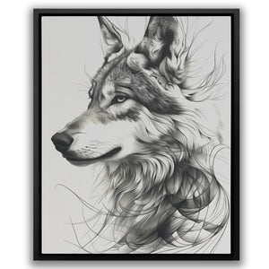 a black and white drawing of a wolf