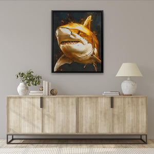 a painting of a shark on a wall