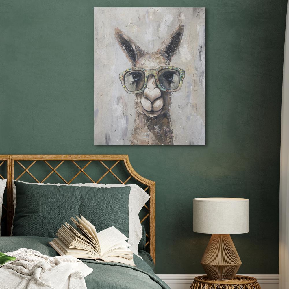 a painting of a llama wearing glasses