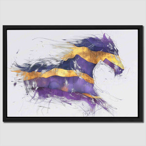 a painting of a horse with a yellow and purple stripe on it