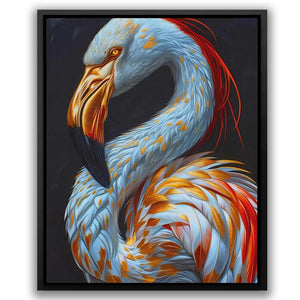 a painting of a flamingo with a black background