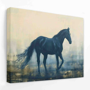 a painting of a horse running in the rain