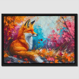 a painting of a fox sitting in a forest