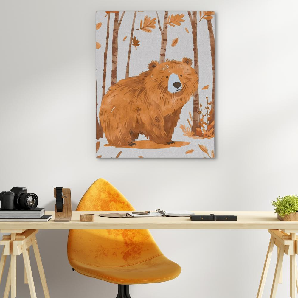 a painting of a bear in the woods