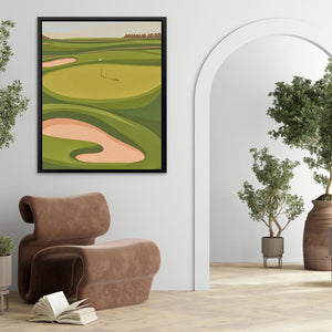 a painting of a golf course in a living room