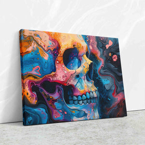 a colorful painting of a skull on a wall