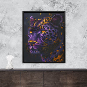 a painting of a purple leopard on a wall