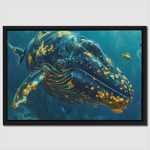 a painting of a humpback whale swimming in the ocean