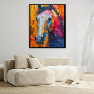 a painting of a horse in a living room