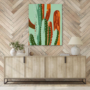 a painting of a cactus on a wall