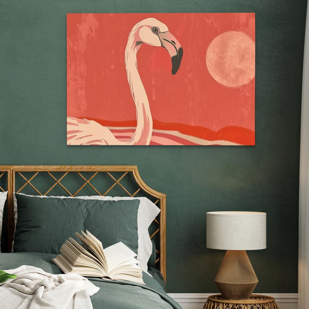 a painting of a flamingo on a red background