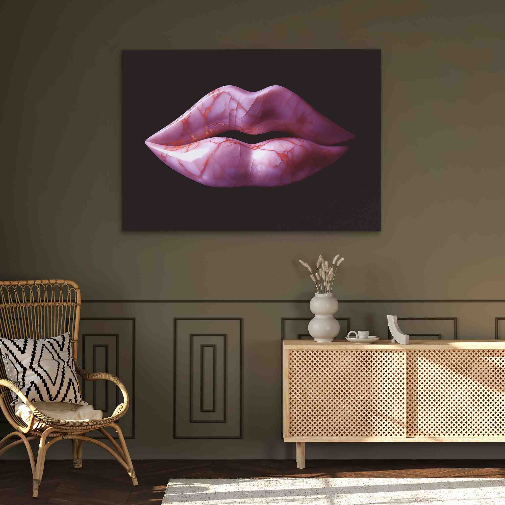 a painting of a pink lip on a black background