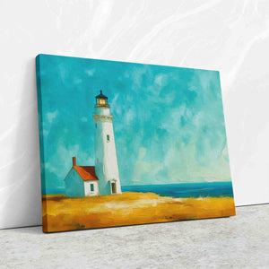 a painting of a lighthouse on a wall