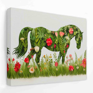 a painting of a horse made out of flowers