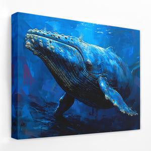 a painting of a humpback whale swimming in the ocean