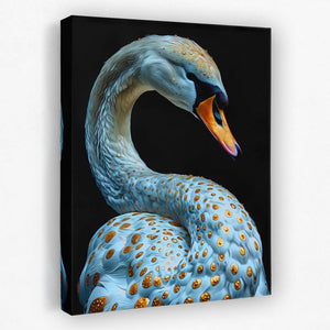 a painting of a white swan with orange spots on it's feathers