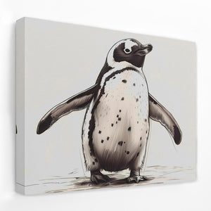 a painting of a penguin on a white wall