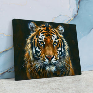 a painting of a tiger on a black background