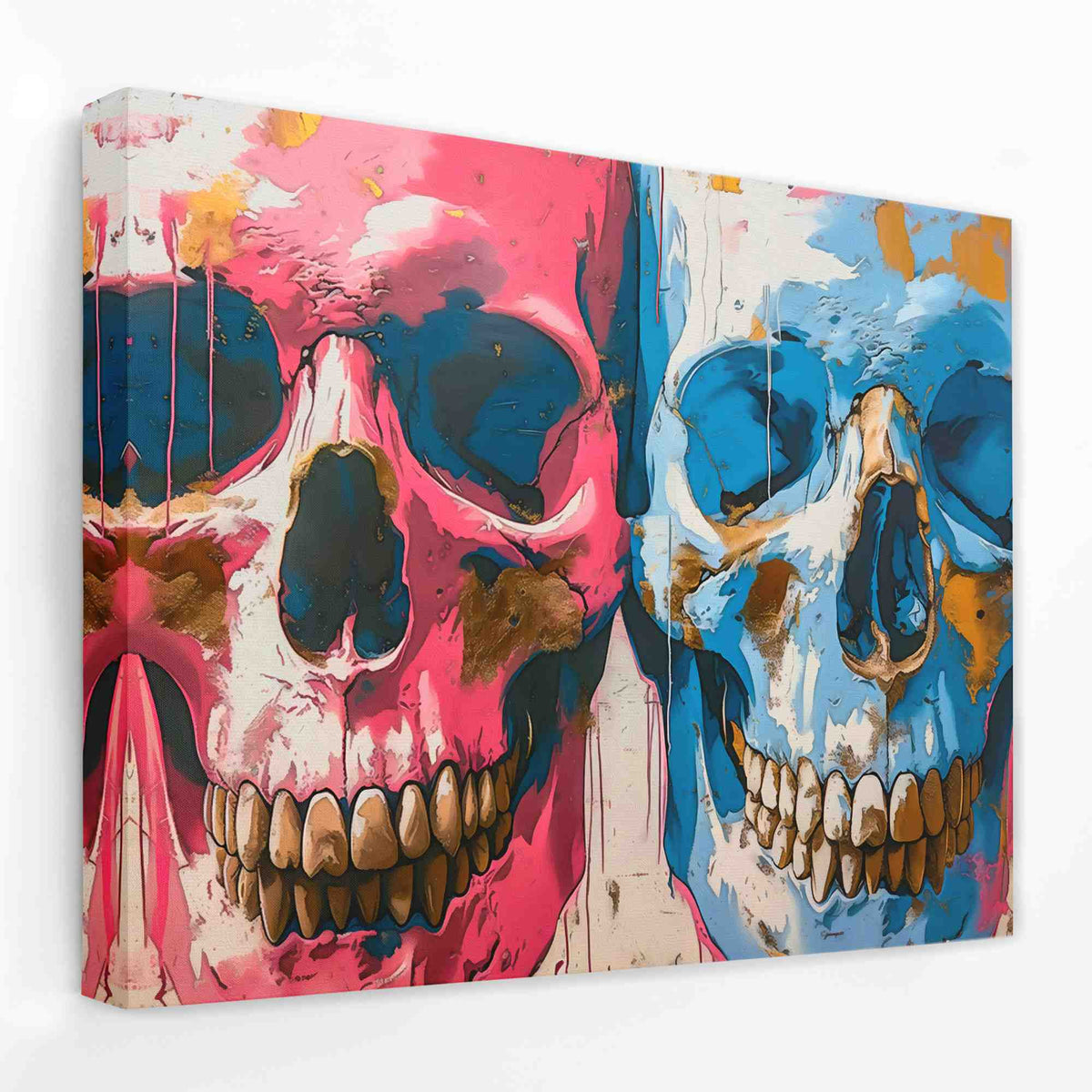 a painting of two skulls painted on a wall