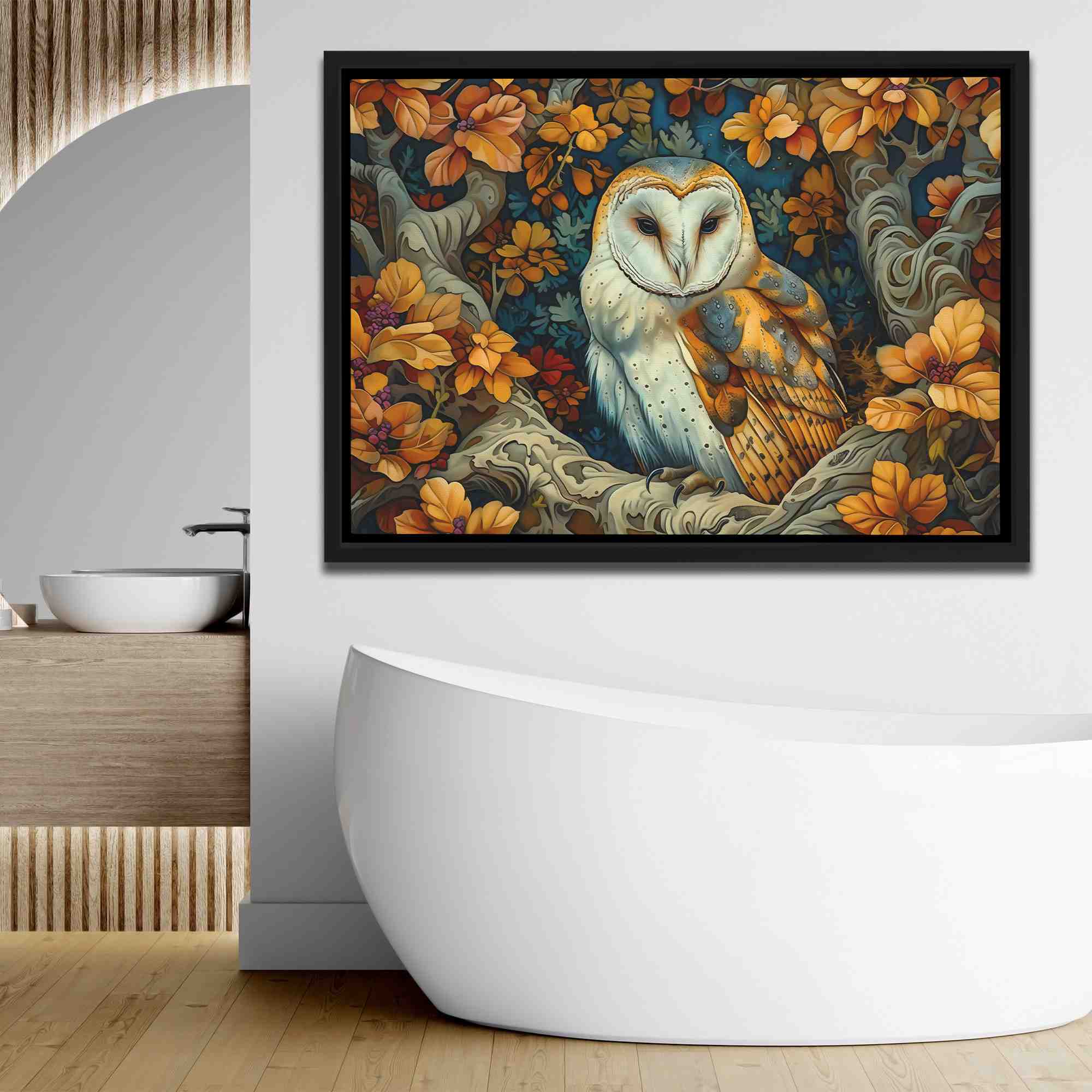 a painting of an owl sitting on a tree branch