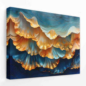 a painting of a blue and yellow wave