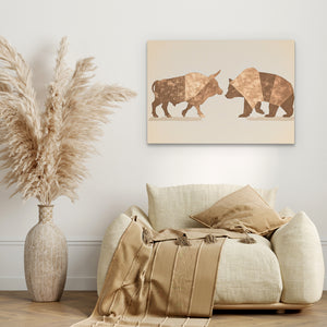 a picture of two bears on a wall above a couch