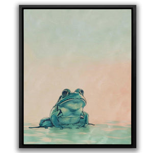 a painting of a frog sitting in the water