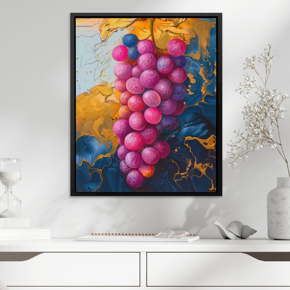 a painting of a bunch of grapes hanging on a wall