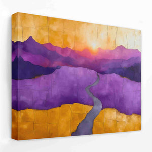 a painting of a purple and yellow landscape