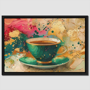 a painting of a cup of coffee on a saucer