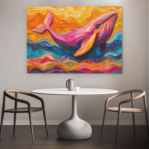 a table with two chairs and a painting on the wall