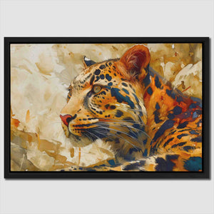 a painting of a leopard resting its head on its paw