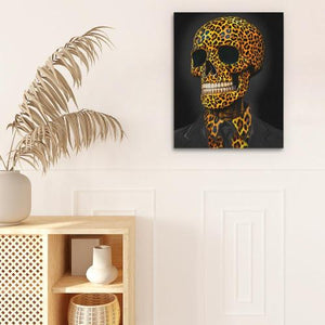 a picture of a skull with a leopard print on it