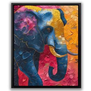 a painting of an elephant on a colorful background